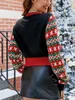 여자 스웨이터 여성 크리스마스 니트 스웨터 대비 컬러 만화 스노우 맨 엘크 자카드 긴 소매 풀 오버 승무원 목 점퍼