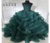 Prenses Koyu Yeşil Ballsown Kızlar Pageant Elbiseleri 3D Aplikler Derighted Ruffles Tül Çiçek Kız Elbiseler Tatlı 15 Quinceanera PR187949