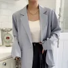 Blazers Fashion Woman Blazer 2022 غير الرسمي على الطراز الكوري الأسود للسترات السوداء الزي المنفردة ذات الصدر البوليستر للمعاطف الوردية للملابس