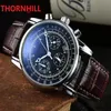 Multi Functional Iced Out Watches 40mm Leather Mens Fashion Men Dress Designer Watch Quartz Chronograph Movement Sports Wristwatch275a