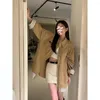 Camicette da donna GkyocQ Cappotto coreano da donna di moda Chic Colletto rovesciato Manica lunga Allentato Khaki Giacca femminile Camicia Spliced Clothes