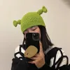 Berets Funny Hat Monster Shrek Green Hats Female Winter Knitted Cap Cute Head Cover Wool Caps Beanie Gorro