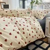 4pcs ensembles de literie de style coréen imprimé coeur enfant adulte double lit queen size drap plat linge housse de couette ensemble taie d'oreiller maison T 240226