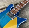 Niestandardowa szyja przez ciało 660 Elektryczna gitara, 12 strun niebieska gitara, złoty pickguard, m mostek kształtu, wiązanie jodełka