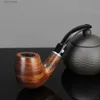 Other Home Garden High Quality Bent Smoking Pipe 9mm Filter Rose Wood Pipe Metal Ring Handmade Tobacco Pipe Wooden Smoking Accessory T240309