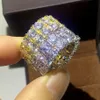 Hip Hop Vintage Fashion Jewelry 925 Sterling Silver&Gold Double Rows White Topaz CZ Diamond Gemstones Women Wedding Band Ring Gift287I