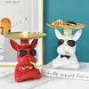 Dekorativa föremål Figurer Harts Dcor Dog Statue Butler med Tray For Storage Table Live Room French Bulldog Ornaments Dekorativa Sculpture Craft Gift T240314