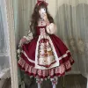 Klänning kosahiki jul lolita klänning kawaii kvinnor nyår 2024 söt spets ruffle lapptäcke puff långärmad röd prinsessan pläd