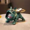 Decorative Objects Figurines Nordic Decor Sculpture Dog Big Mouth French Bulldog Butler with Metal Tray Table Decoration Statue for Live Room Dog Bulter T240309