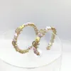 18k gold plated rhinestone hoop earrings Alluring purple light pink flower form Fashion brand designer earrings for women weddi266r