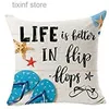 Taie d'oreiller Vie d'été plage étoile de mer lin housse décorative housse de coussin extérieur chambre famille canapé 45x45 cas T240309