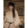 Casual Dresses Dressed Women Small Fragrant Style Slanted Shoulder Simple Knitted Cape Dress Long Sleeved Sweet Age Reducing Temperament