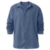 Мужские рубашки, повседневные хлопковые льняные топы, весна-лето 2023, однотонные блузки с длинными рукавами, однобортные мужские верхние одежды 240306