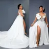 2021 Vintage Sirène Lace Crystal Robes de mariée Boues de mariée Arabe Aso Ebi Manches longues Illusion Couper High Side Split Detachabl253a