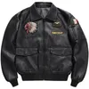 Herfst Winter Mannen Motorfiets Leren Jas Revers Vintage Borduren Locomotief Jassen PU Biker Jas Streetwear Mannelijke 240226