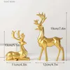 Statuette di oggetti decorativi NORTHEUINS Resina dorata Mini coppia di cervi Figurina per interni Geometria Modello artistico Statua Casa Soggiorno Desktop Ingresso Decor T240