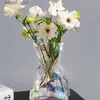 Vasen Ins Kreative Glasvase Falten Papierähnliche Luxus Blumenvase Dekoration Unregelmäßige Transparente Glasvase Hydroponische Kunst L240309