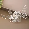 Grampos de cabelo pérola flor prata cor strass pente acessórios para mulheres jóias de noiva bandana casamento