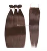 4 Medium Brown Color Straight Virgin Hair Bundles With Lace Closure Chestnut Brown Peruvian Human Hair Weaves With 44 Top Lace C578502409