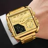 BOAMIGO Top Brand Luxury Fashion Men Watches Gold Stainless Steel Sport Square Digital Analog Big Quartz Watch for Man 211124238p