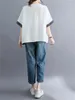女性のTシャツ特大の夏の女性コットンルーズ格子縞T-シャツカジュアルオフィスレディースホワイトTシャツトップス韓国ビッグサイズプルオーバー