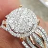 Intero-14K Anelli di diamanti in oro e rosa Anelli di fidanzamento per banchetti di lusso Bizuteria Gemma Rotonda Gioielli da sposa Topazio Diamante288b