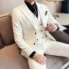 Pakken 2023 Fashion Nieuwe Heren Business Solid Color Slim Pak / Slim Fit Double Breasted Waistcoat Dress Blazers Jacket Coat Vestbroek