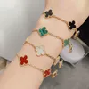 Diamond Electroplated Custom Precision Inlaid Rose Gold Four Leaf Clover Charm Red Agate Bracelet Christmas Gift with Box C9za#ss1
