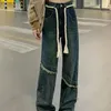 Kvinnors jeans med fickor raka benbyxor höga midja byxor för kvinna blå trend 2024 cowboy kvalitet baggy bred z xxl