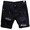 Mens Hole Patch Korean Slim Jeans Short Pants Shorts Feet Black Denim Jeans For Men Cowboy Teenager Designer Pants 240306