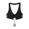 Arbeitskleider 2024 Sommer Damen Rock Set bestickte Quaste verziert Neckholder Weste Top Spiegel verziert hohe Taille schlanker Minirock