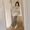 Saia contraste arco-íris xadrez saia elegante saias para mulheres saias longas para moda feminina 2023 kawaii primavera e outono saias coreanas