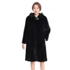 2023 Genuine Leather Skin Haining Fur Coat Women's Whole Mink Medium Length Hooded 292053