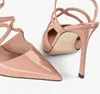 Marcas luxuosas de verão Azia Dress Shoes Bombas de couro patente Lady Stiletto Heel Cross Strappy Pointed Toe Lady Walking Bridal Wedding EU35-43.Com caixa