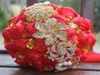 Red Silk Satin Wedding Bouquets Simulation Flower Wedding Supplies Artificial Flower Gold Rhinestones Sweet 15 Quinceanera Bouquet4715277