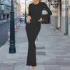 Casual Dresses Bodycon Maxi Dress Women Lounge Long Slim Fit Crew Neck Ribbed Elegant Slight Strech Daily Outfit Streetwear Suit