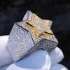 Hip hop mossanit mücevher 925 STERLING Gümüş 3D yıldız şekli buzlu 14K 18K altın VVS Moissanite Ring Erkekler