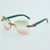 New factory direct sales mini full inlaid cut lenses with micro-praved diamond sunglasses 8300817 natural green wood leg sunglasses 18-135mm