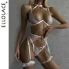 Bras sätter ellolace sensuella romantiska underkläder transparent spets broderi tjej underkläder se genom set halv kopp push upfit