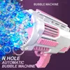 Gun Toys Bubble Gun Rocket Soap Bubble Machine N-Hole Electric Space Launcher Childrens Day Gift Continues To Produce Bubbles with Light T240309