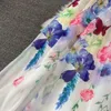 Casual Dresses Summer Runway Holiday Flower Cool Shoulder Chiffon Maxi Dress Women Summer Ruffles Slash Neck Pleated Long Robe Party Vestidos 2024