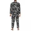 Men's Sleepwear Pajamas Male Tiger Print Sleep Black And White Stripes Two Piece Vintage Pajama Sets Comfortable Oversize Home Suit