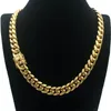 Collana a catena cubana da uomo Gioielli in acciaio inossidabile Alta lucidatura Hip Hop Curb Link Doppi fermagli di sicurezza 18K timbrato 14mm da 18 pollici349g