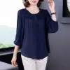 Shirt 6XL Size Mode Chiffon Shirt Vrouwen Shirt Blouse Zomer Middelbare Leeftijd Moeder Ronde Kraag Casual Shirts Vrouwelijke Tops 2023