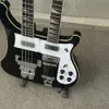 Gitara elektryczna podwójnego szyi 12+4s czarny stały korpus chrome h solidne korpus, rozmiar 4/4, poziom profesjonalny, podstrunnica z drzewa różanego