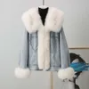 2023 novo inverno edição coreana raposa cabelo denim engrossado ganso para baixo casaco curto feminino extra grande lã pescoço solto pele 329724