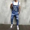 2024 Fashion Mens Ripped Jeans Jumpsuits Ankle Längd Längdtryck Bestämd denim Bib Overall för män Suspender Pants 240304