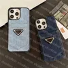 Denim Iphone Case Hommes Femmes Phonecase Card Pocket Phone Cases Designer P Étui de téléphone portable pour 15 14 13 12 Pro Promax Phonecases Triangle