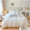 Bedding Sets 4/6Pcs Pinch Pleated Textured Duvet Er Set Washed Cotton Pink White Comforter 160X200Cm Bedskirt Pillow Shams Drop Deli Dhicd