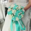 Flores de casamento perfectlifeoh azul real lindas rosas de espuma flor artificial buquê de noiva decoração de festa para decoração313w